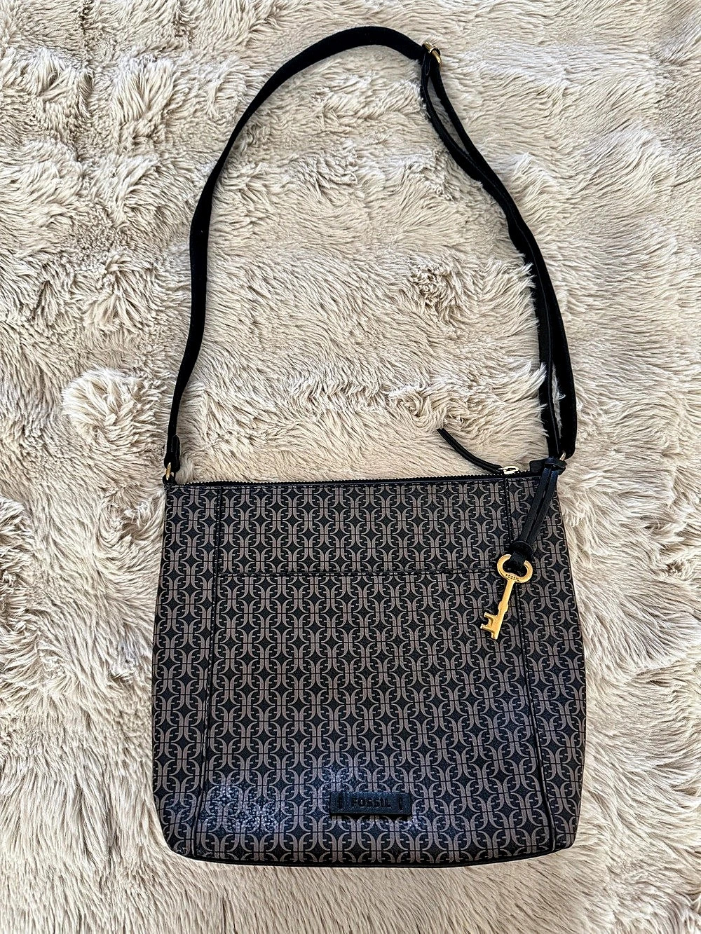 Fossil Tara Monogram Crossbody in Black & Brown